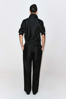 TAILORED SILK STRAIGHT-LEG PANTS — CARBON 4