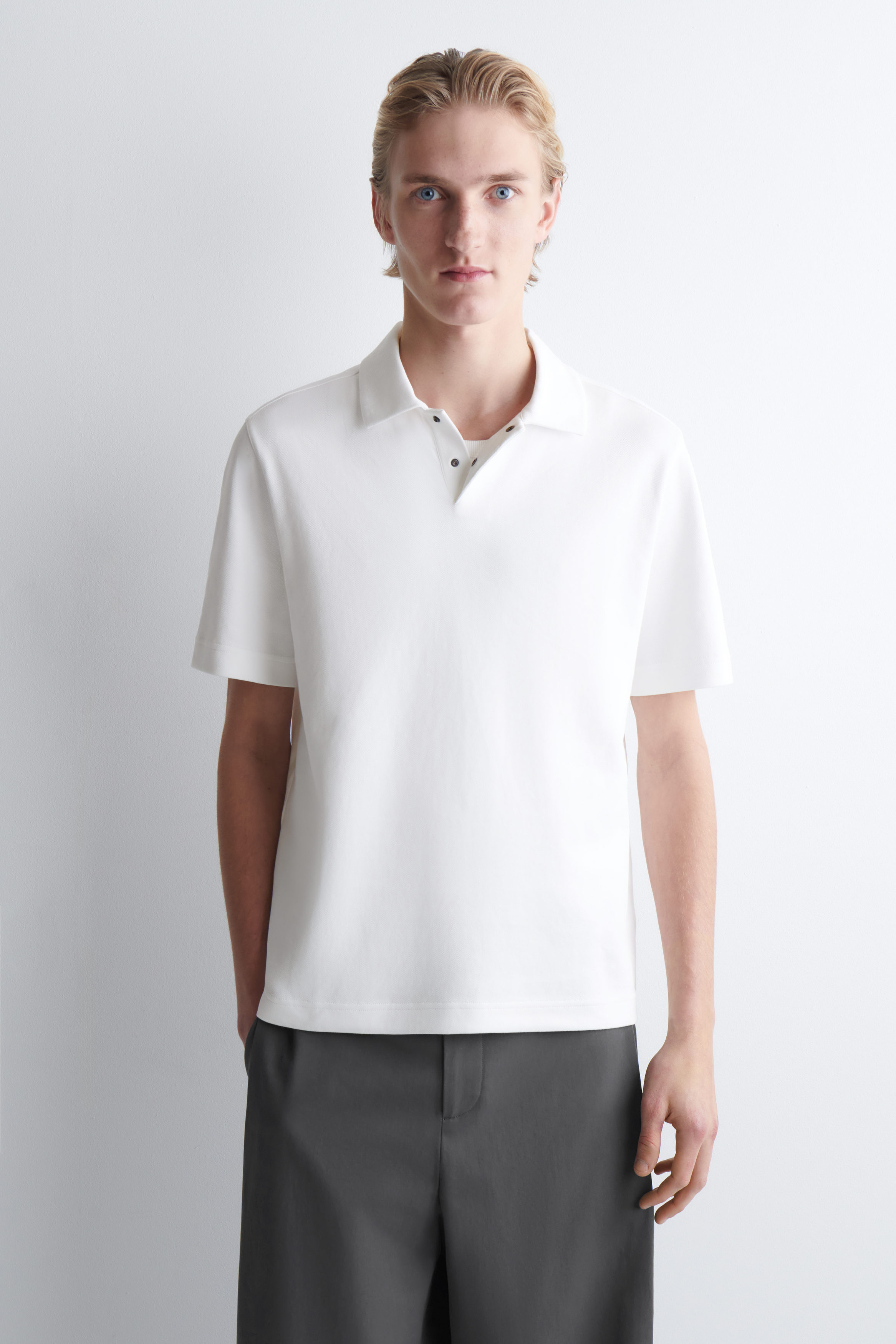 COTTON-PIQUÉ POLO SHIRT - WHITE | COS CA