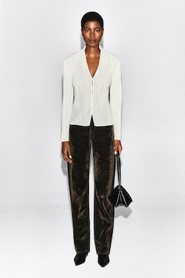 PLEATED JACQUARD CARDIGAN — WHITE 4