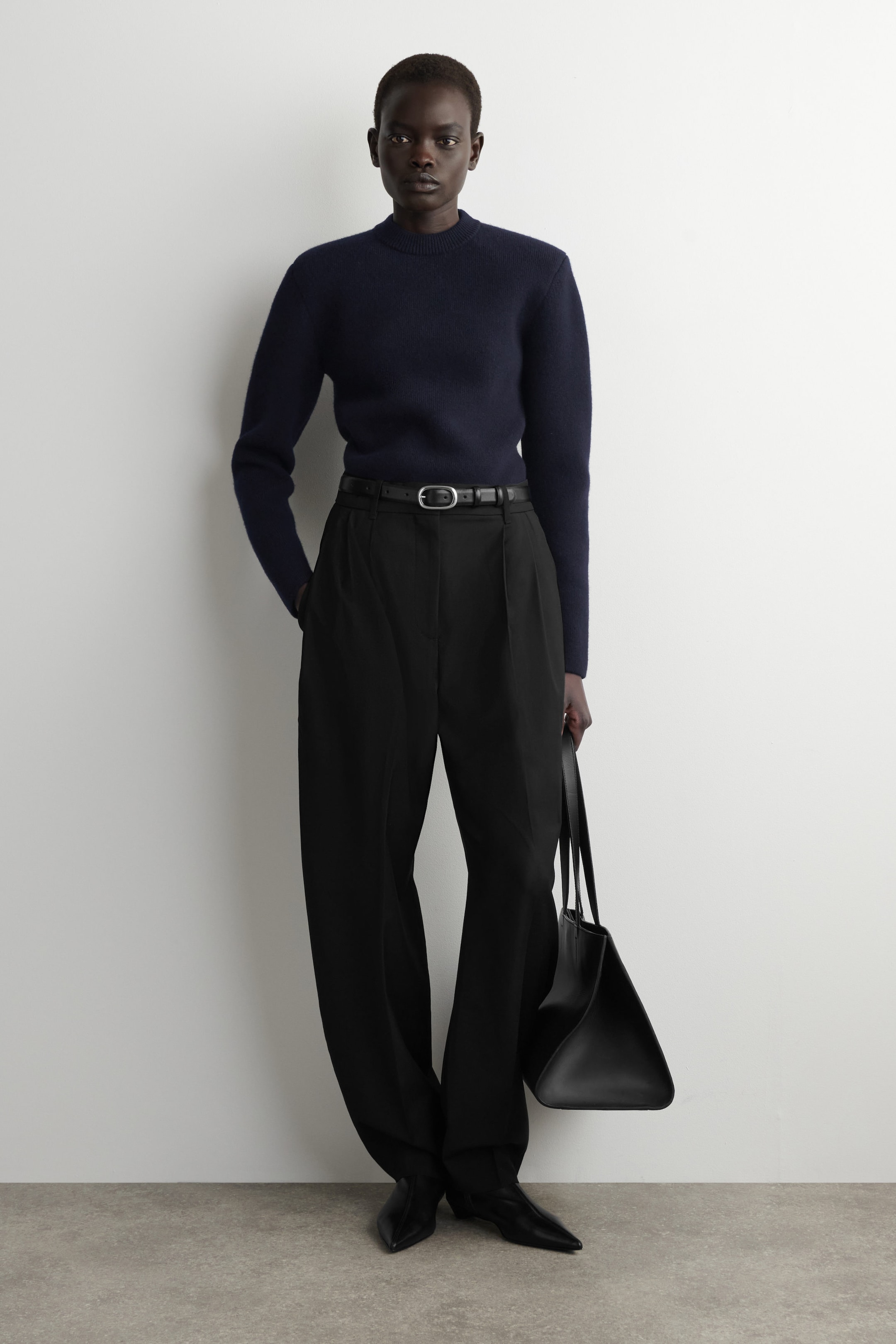 SCULPTED-SHOULDER MERINO WOOL SWEATER