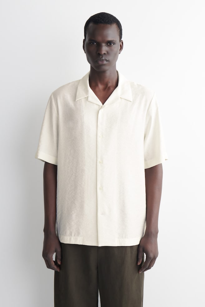 CAMP-COLLAR JACQUARD SHIRT — CREAM
