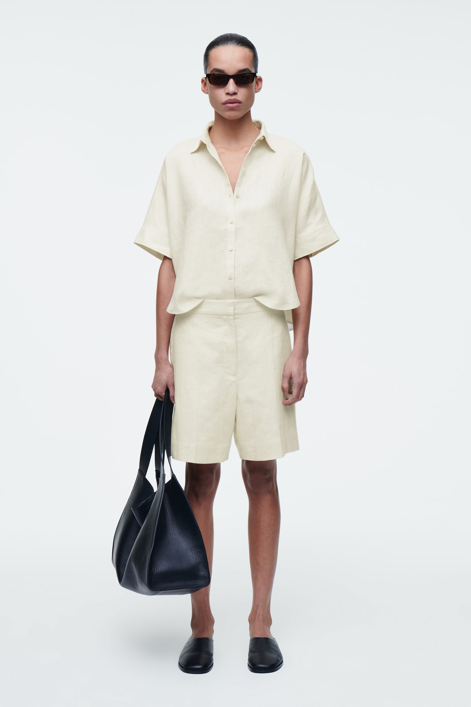 SHORTS SARTORIALI IN LINO - GIALLO BURRO/BIANCO/OCRA/BLU NAVY