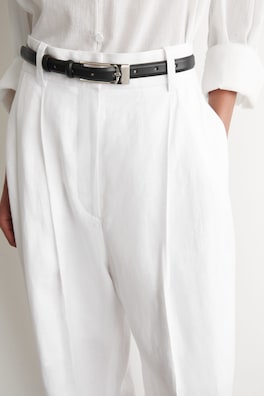 TAILORED LINEN BARREL-LEG PANTS — WHITE 5