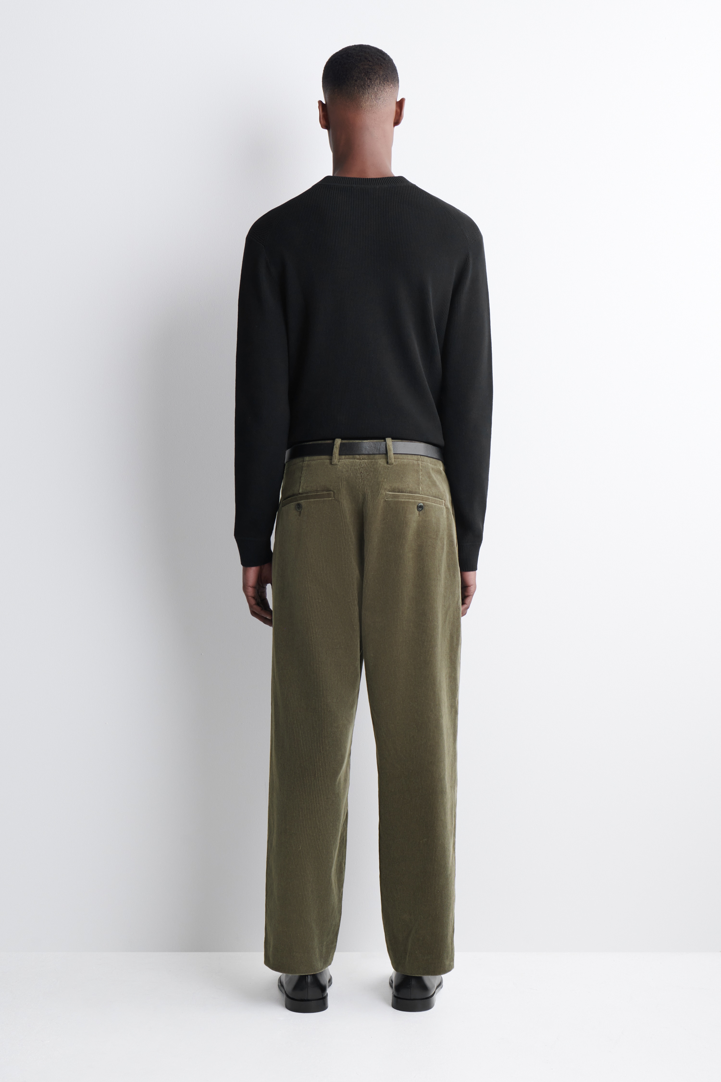 PLEATED CORDUROY RELAXED-FIT STRAIGHT-LEG TROUSERS