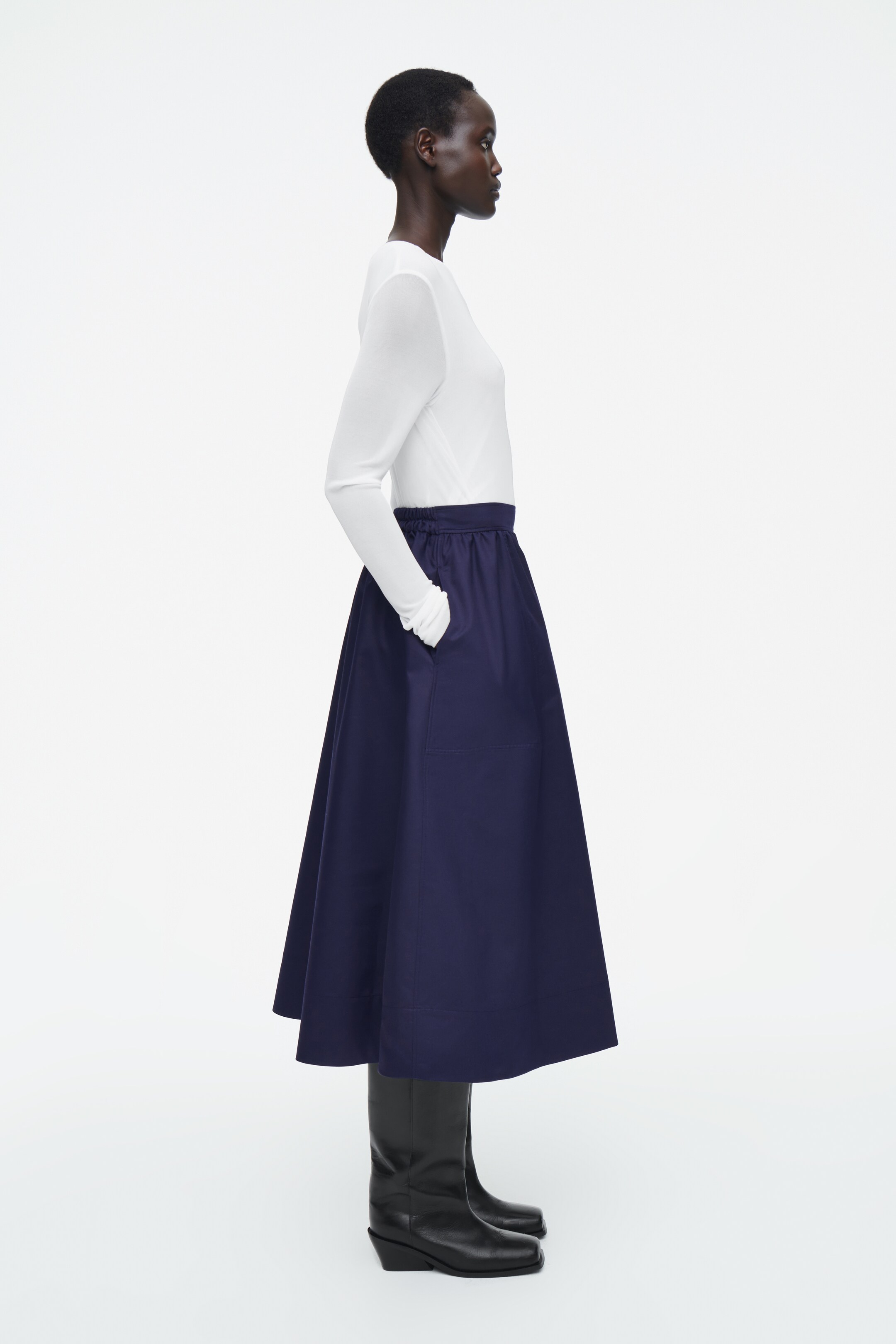 Ingrandisci l'immagine: GATHERED A-LINE MIDI SKIRT - NAVY - DONNA | H&M CH 3