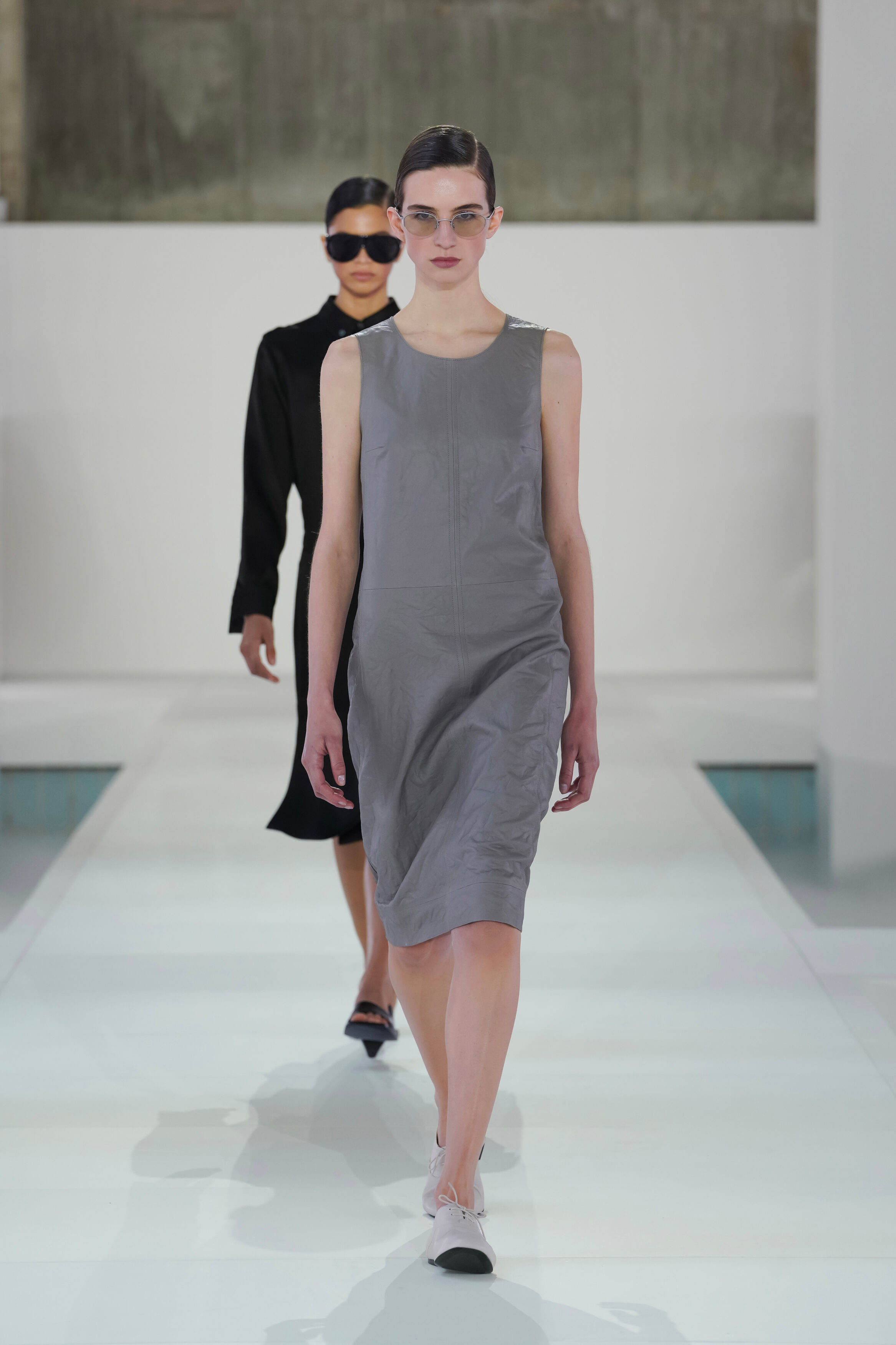 TEXTURED-LEATHER SHIFT DRESS - DOVE GRAY | COS US