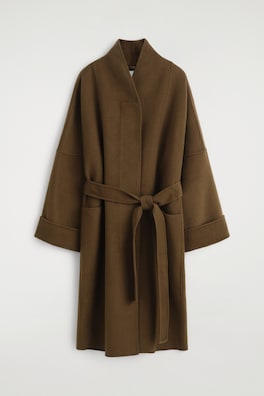 OVERSIZED DOUBLE-FACED WOOL SHAWL COAT — BROWN 10