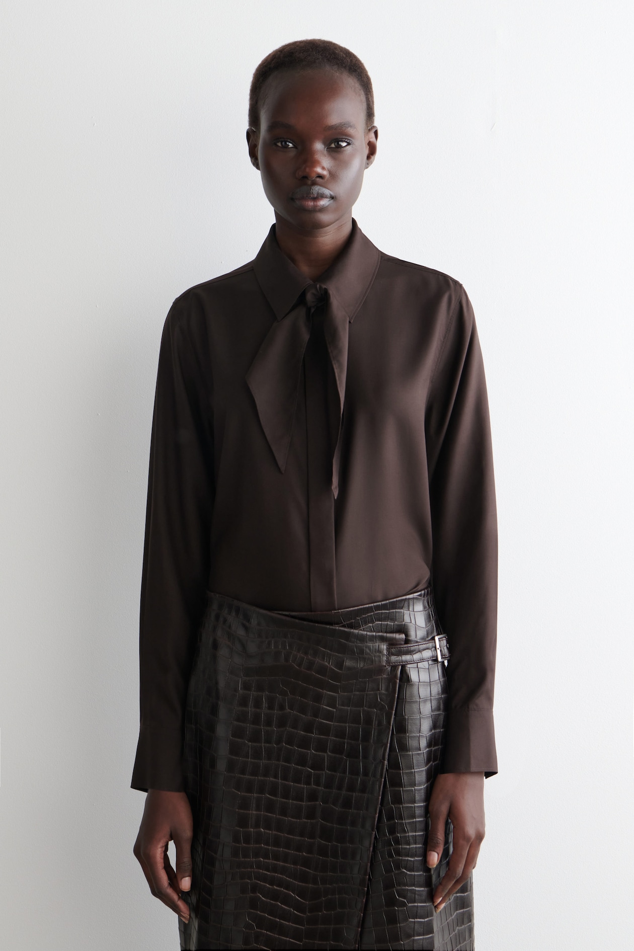 SCARF-DETAIL SILK SHIRT - CHESTNUT | COS NL