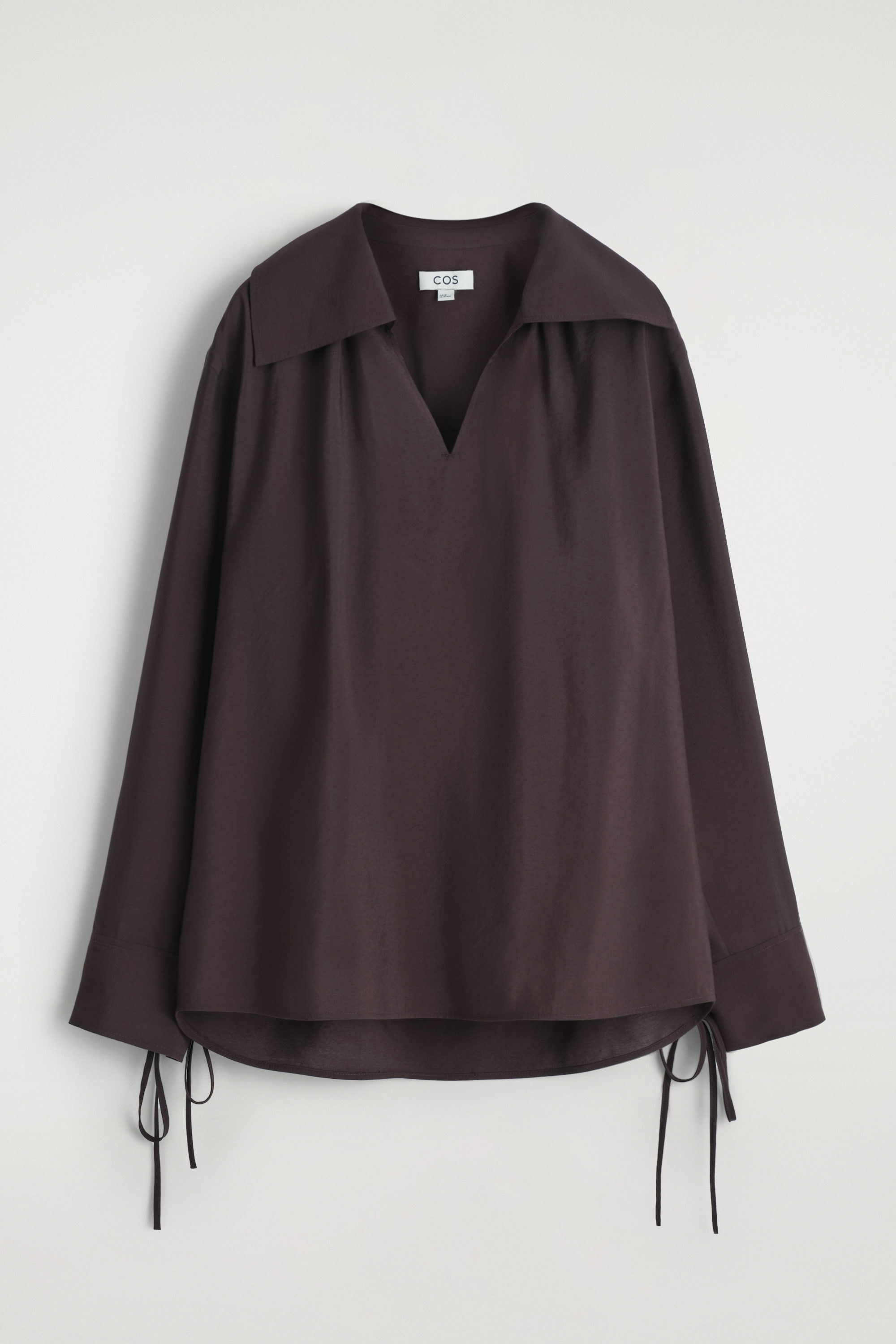 OPEN-COLLAR DRAWSTRING BLOUSE - BROWN / STRIPED | COS