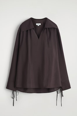 WIDE-COLLAR MODAL BLOUSE — DARK BROWN 3