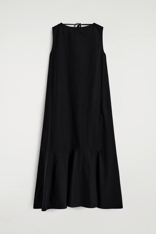 DROPPED-HEM COTTON MIDI DRESS - BLACK - 1