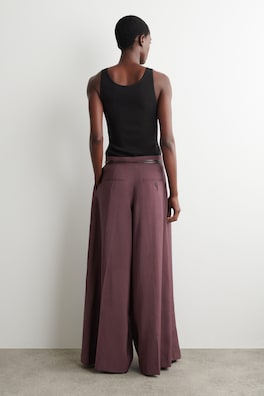 PLEATED MODAL WIDE-LEG TROUSERS — DARK RED 5