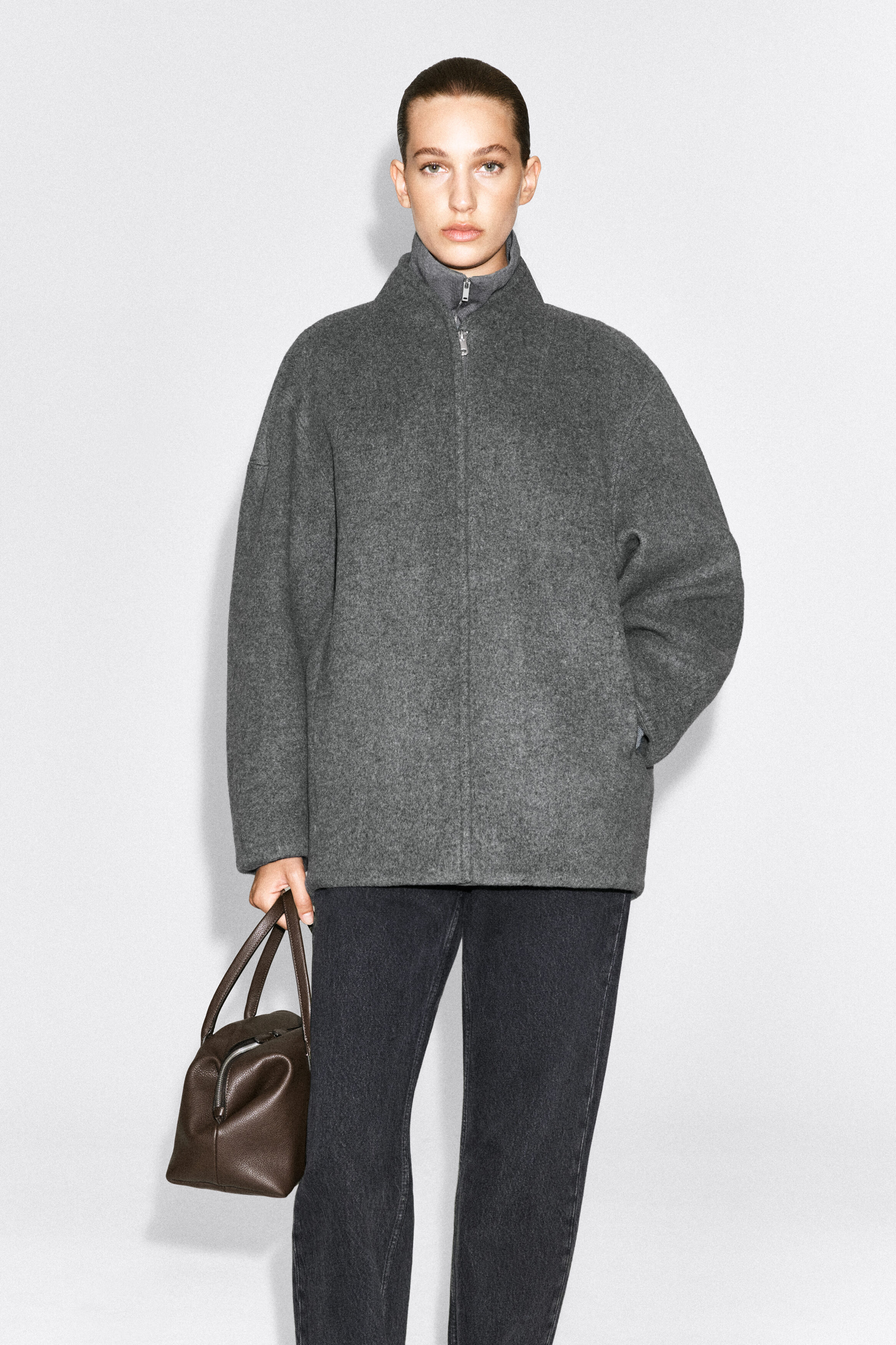 SCULPTED WOOL-BLEND ZIP-UP JACKET - GRAY | COS US