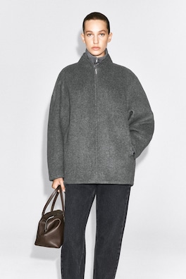 SCULPTED WOOL-BLEND ZIP-UP JACKET — GRAY 3