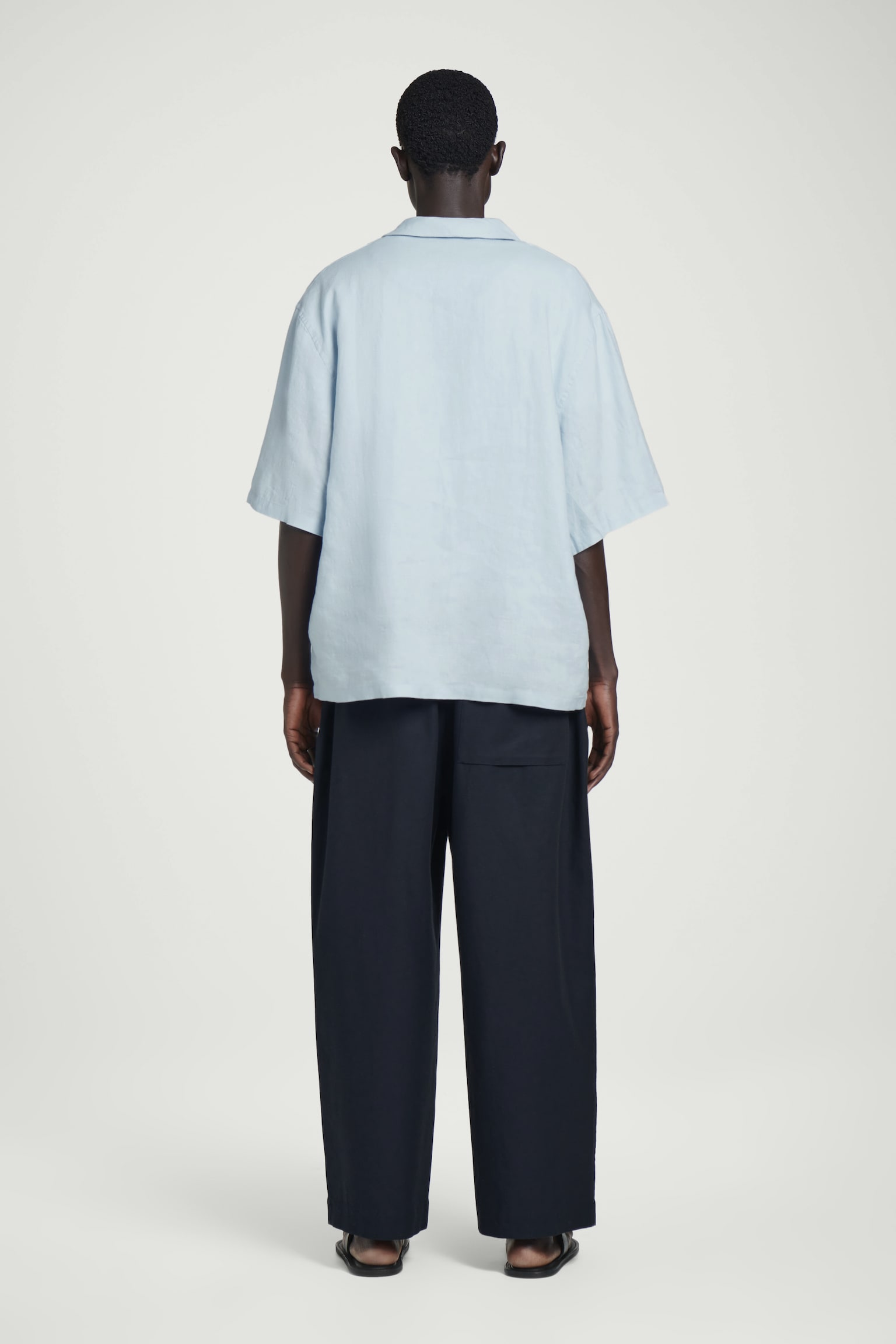 CHEMISE EN LIN À COL OUVERT - BLEU CIEL/BLEU MARINE - 7