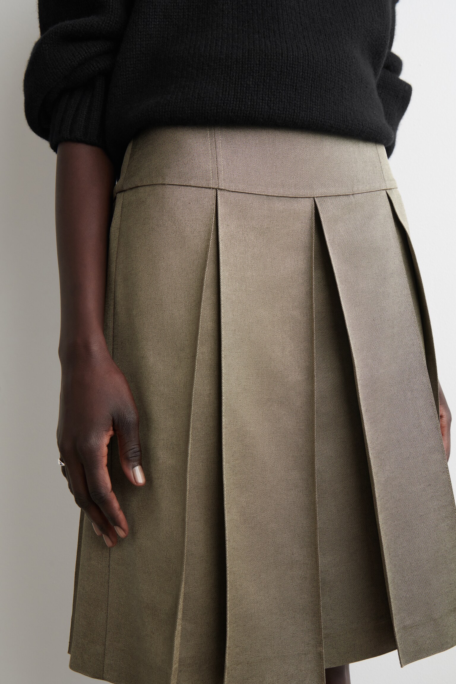 PLEATED METALLIC WOOL-BLEND SKIRT - STONE MÉLANGE - 4