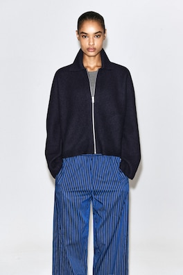 SCULPTED MERINO WOOL ZIP-UP JACKET — NAVY 3