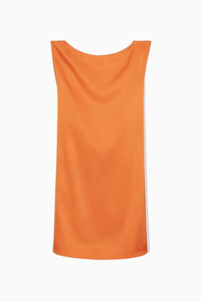 Mini Dress with Draped Waist and Spread Collar - Brown main image 1