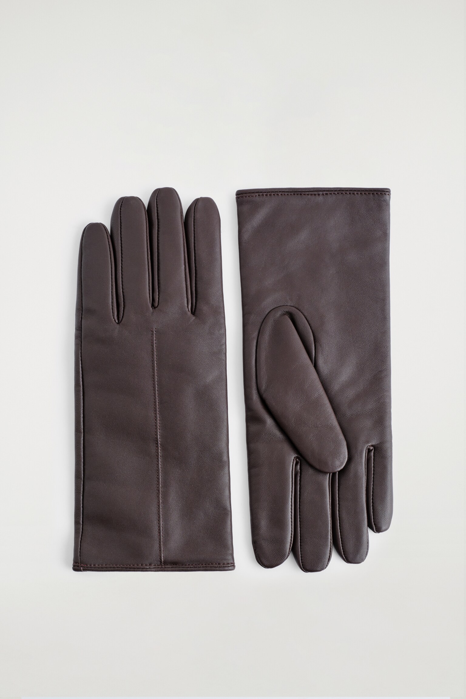 CASHMERE-LINED LEATHER GLOVES - DARK BROWN/BLACK - 2