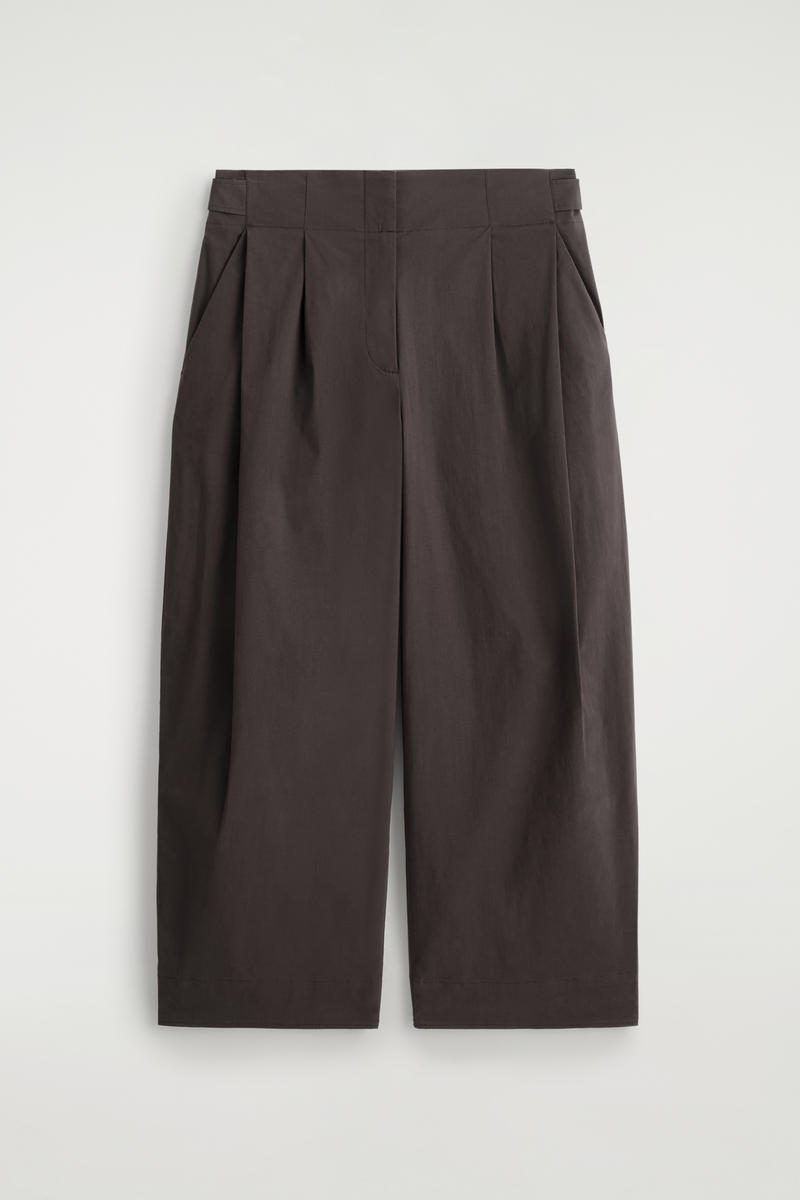COS Cotton Barrel-Leg Trousers In Brown Women's Size 44
