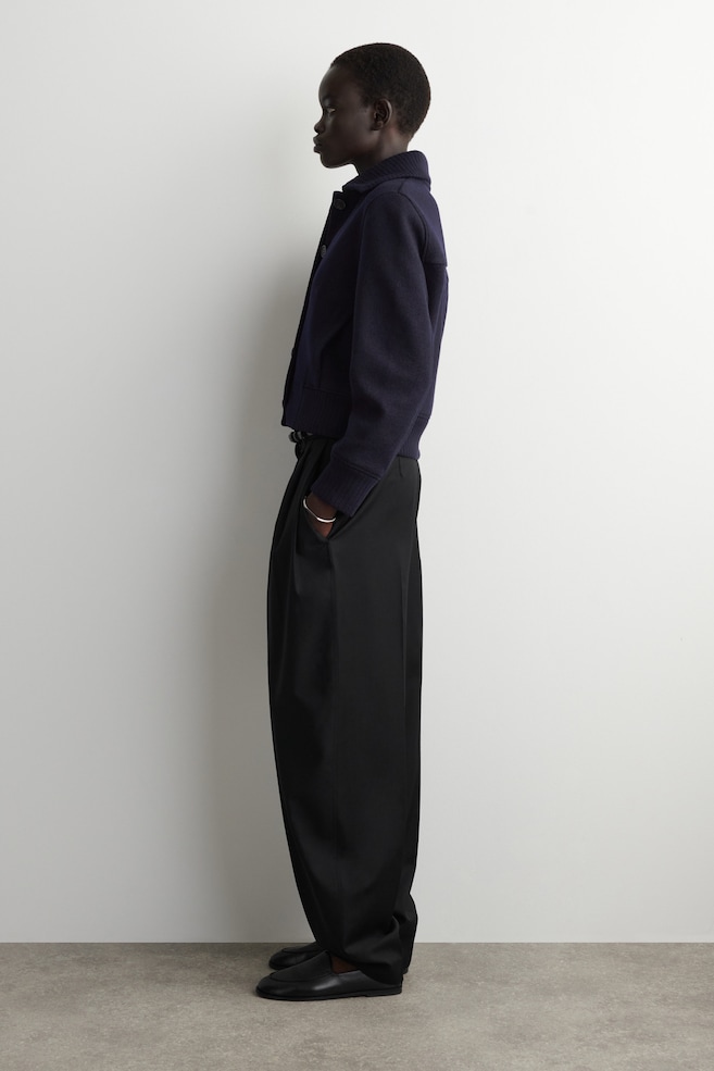 Rib Collar Boiled Wool Coat – Navy