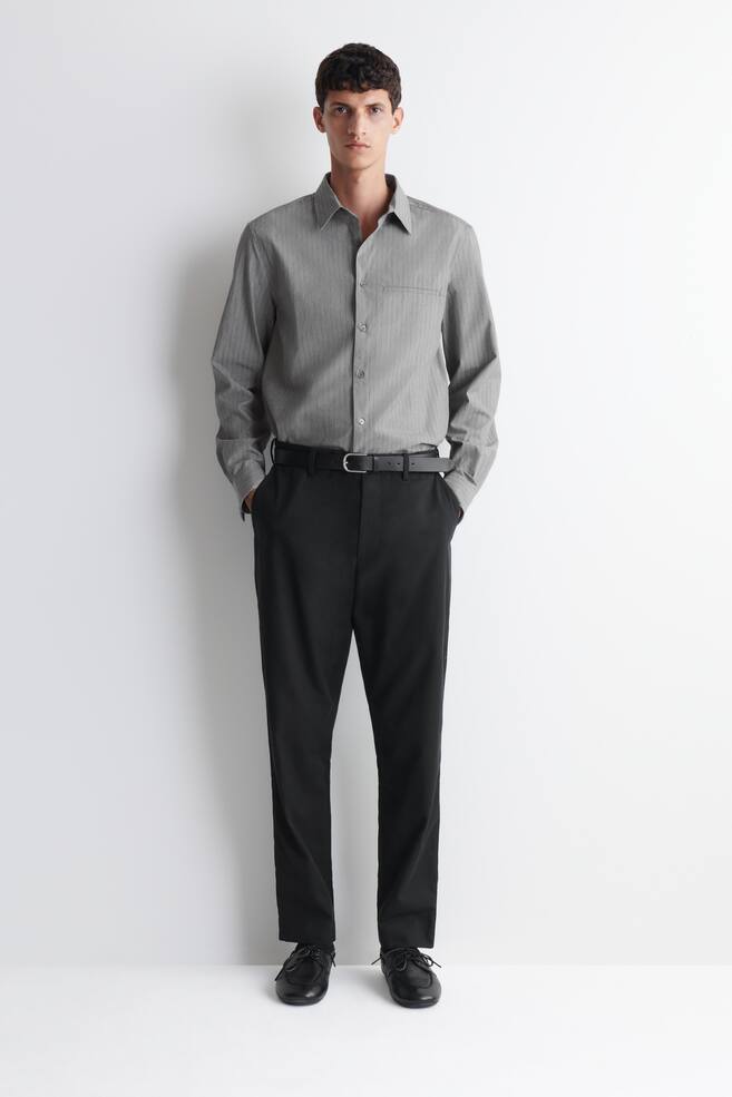 COTTON-BLEND SLIM-FIT STRAIGHT-LEG TROUSERS - BLACK - 1