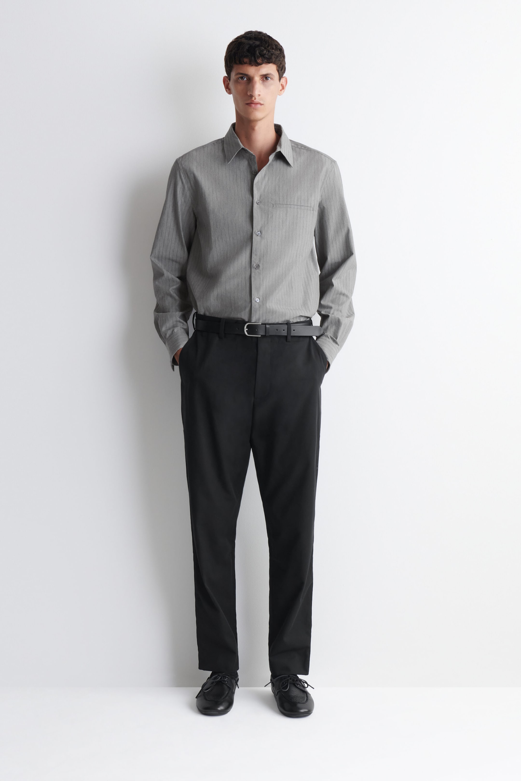 COTTON-BLEND SLIM-FIT STRAIGHT-LEG PANTS