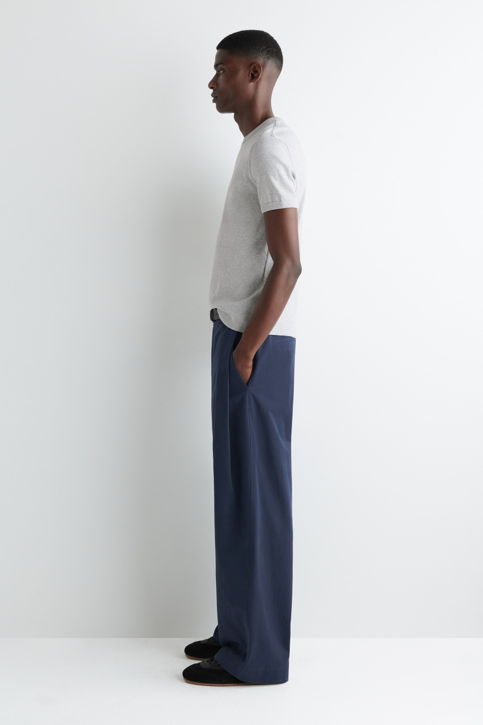 SLIM RIBBED COTTON T-SHIRT - LIGHT GREY/NAVY/WHITE/KHAKI/BLACK - 6