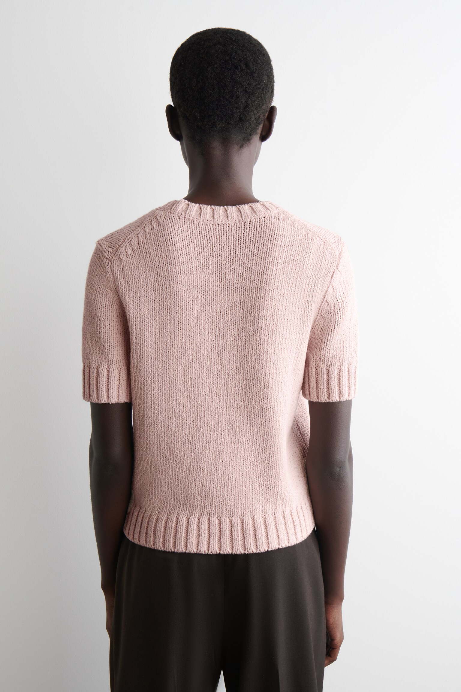 T-SHIRT IN MAGLIA DI COTONE - ROSA CHIARO/ÉCRU - 5