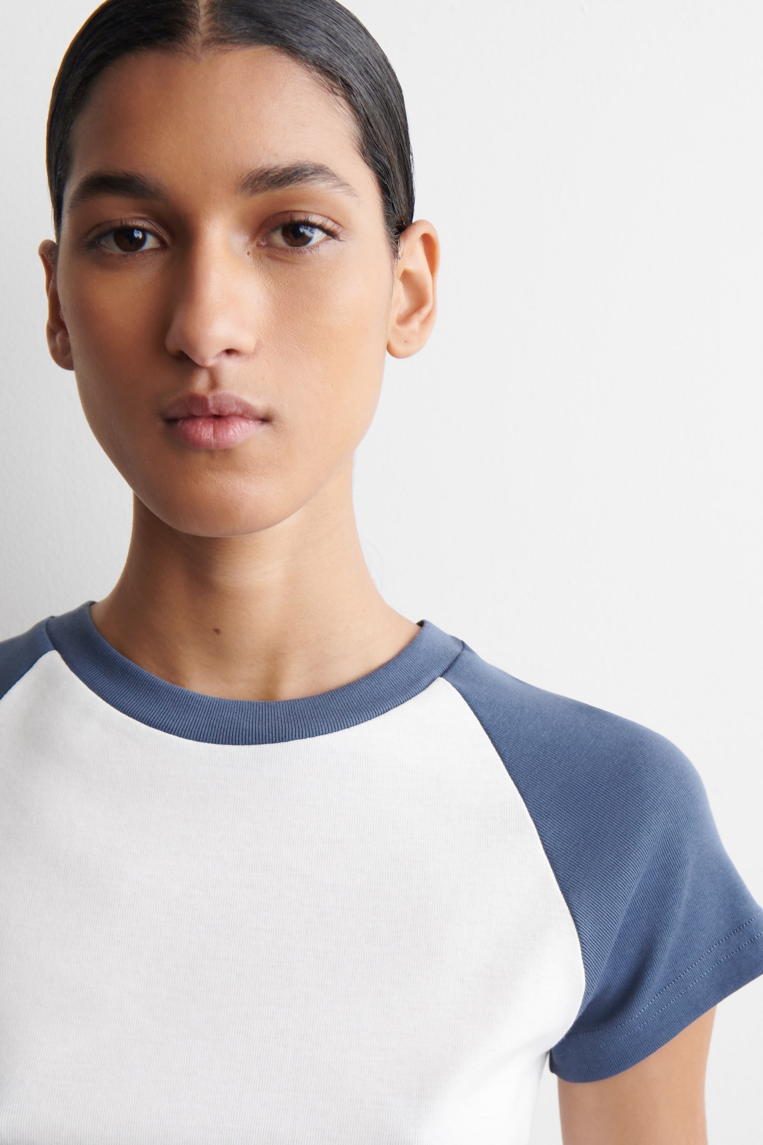 T-SHIRT SLIM IN COTONE - BIANCO / BLU - 3