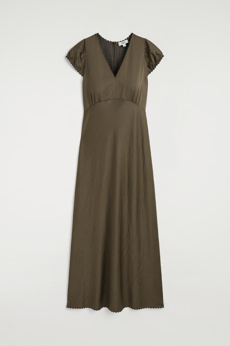 Embroidered Satin Midi Dress