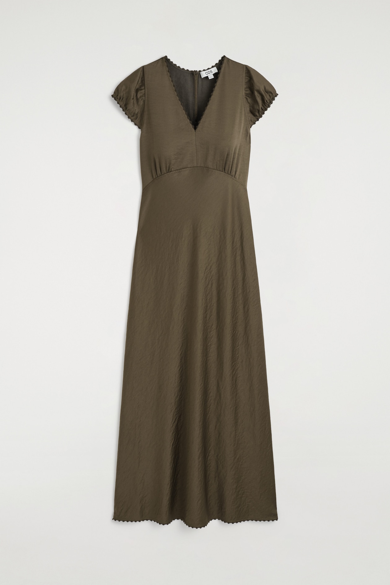 EMBROIDERED SATIN MIDI DRESS — BROWN