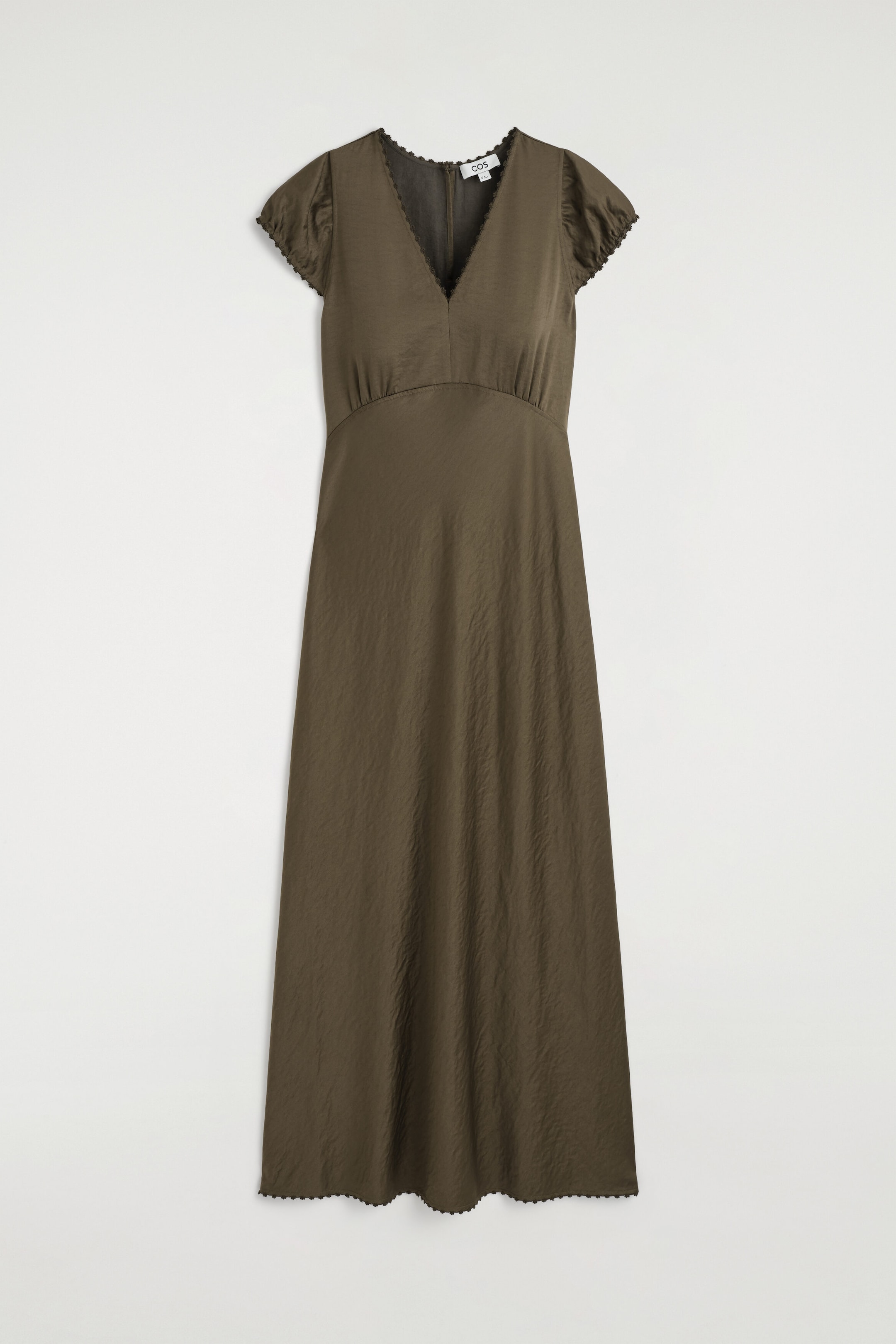 EMBROIDERED SATIN MIDI DRESS - BROWN