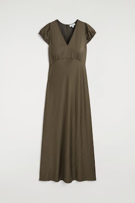 EMBROIDERED SATIN MIDI DRESS — BROWN 7