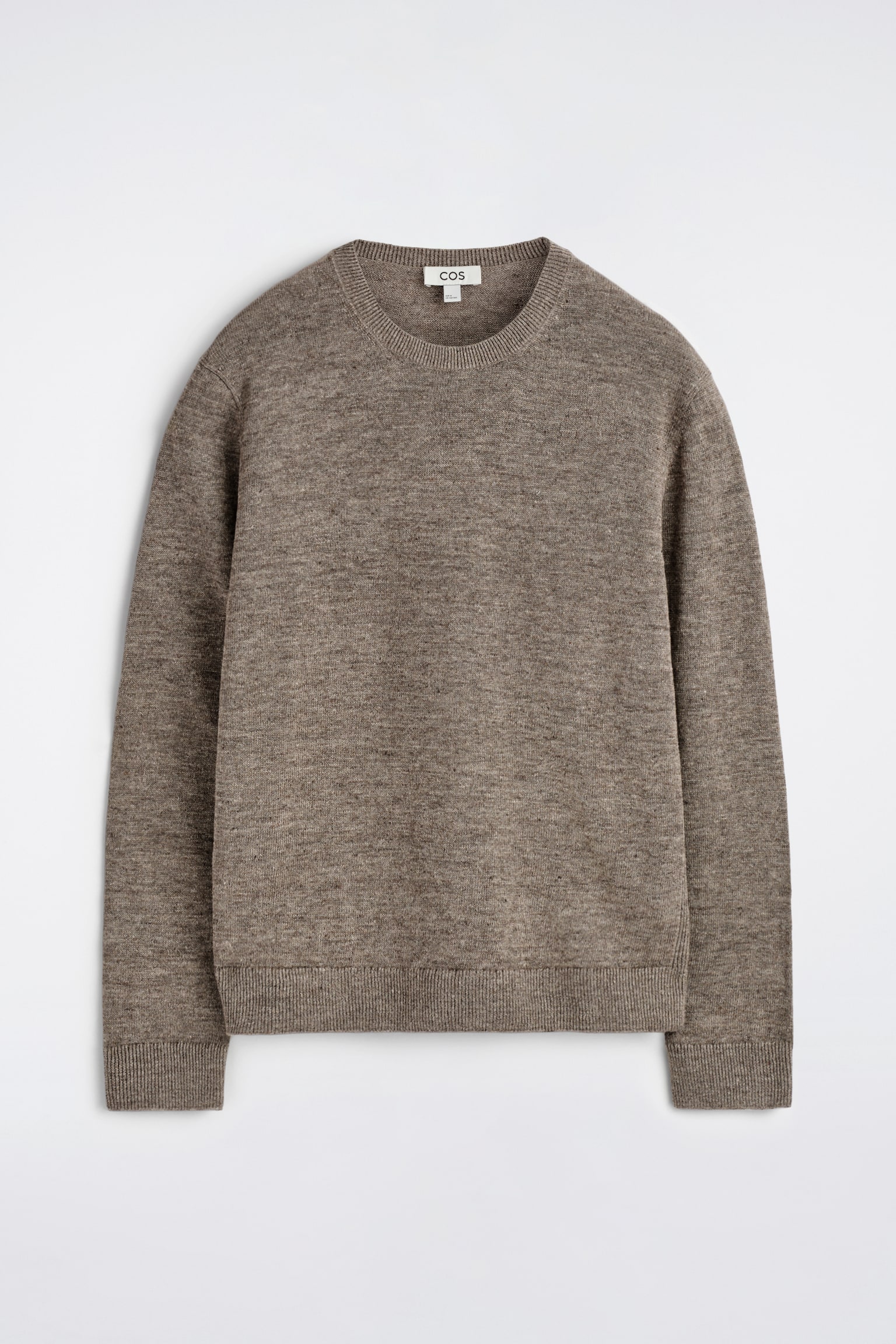 STICKAD TRÖJA MED CREWNECK I MJUKT LINNE - BEIGE MELERING/BRUN - 2