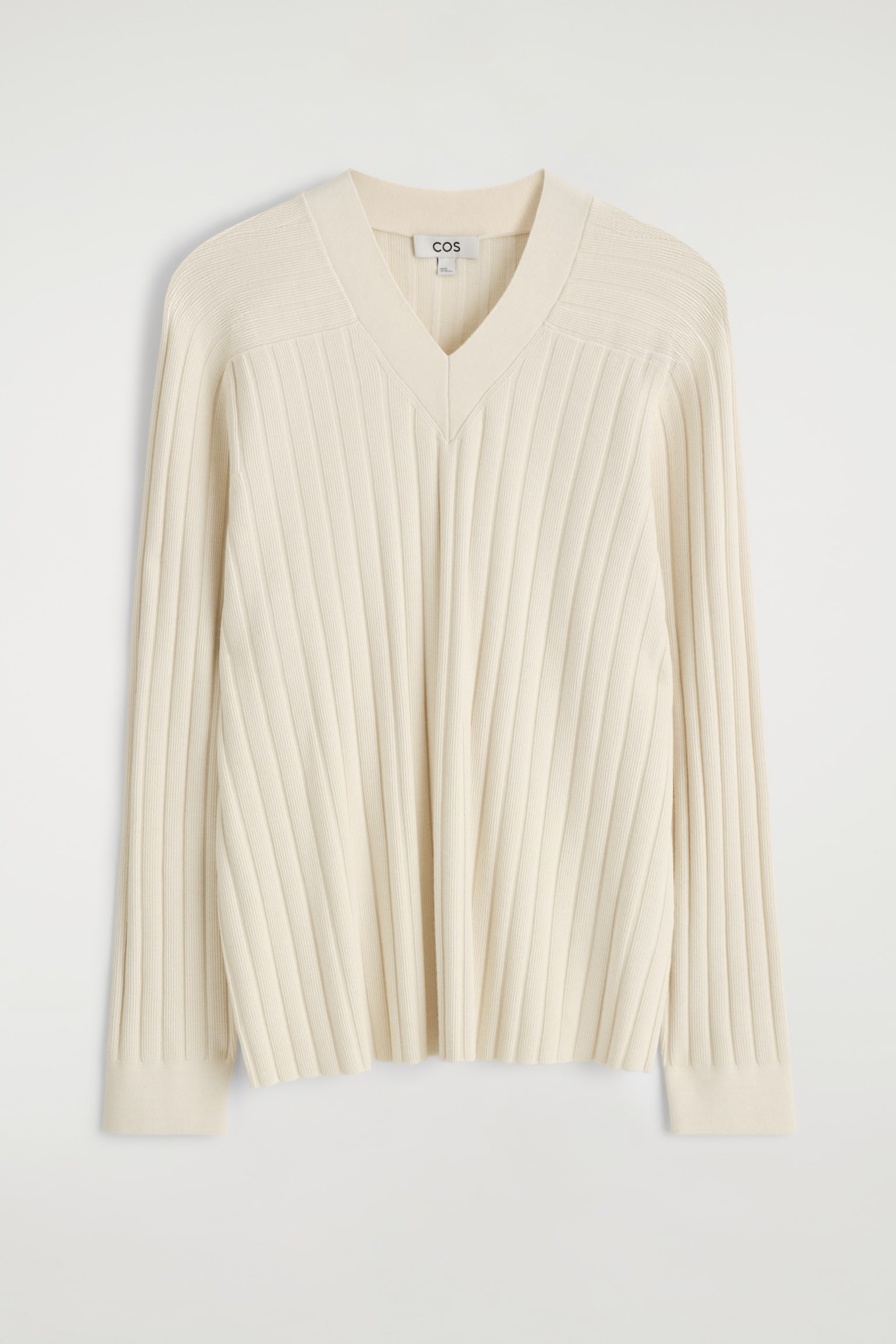 PULL COL EN V EN MAILLE CÔTELÉE - CRÈME - 2