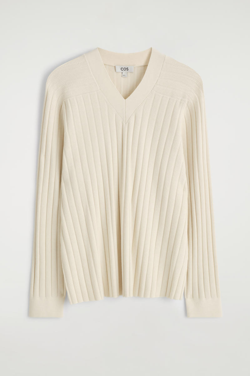 Ribbed-Knit V-Neck Jumper