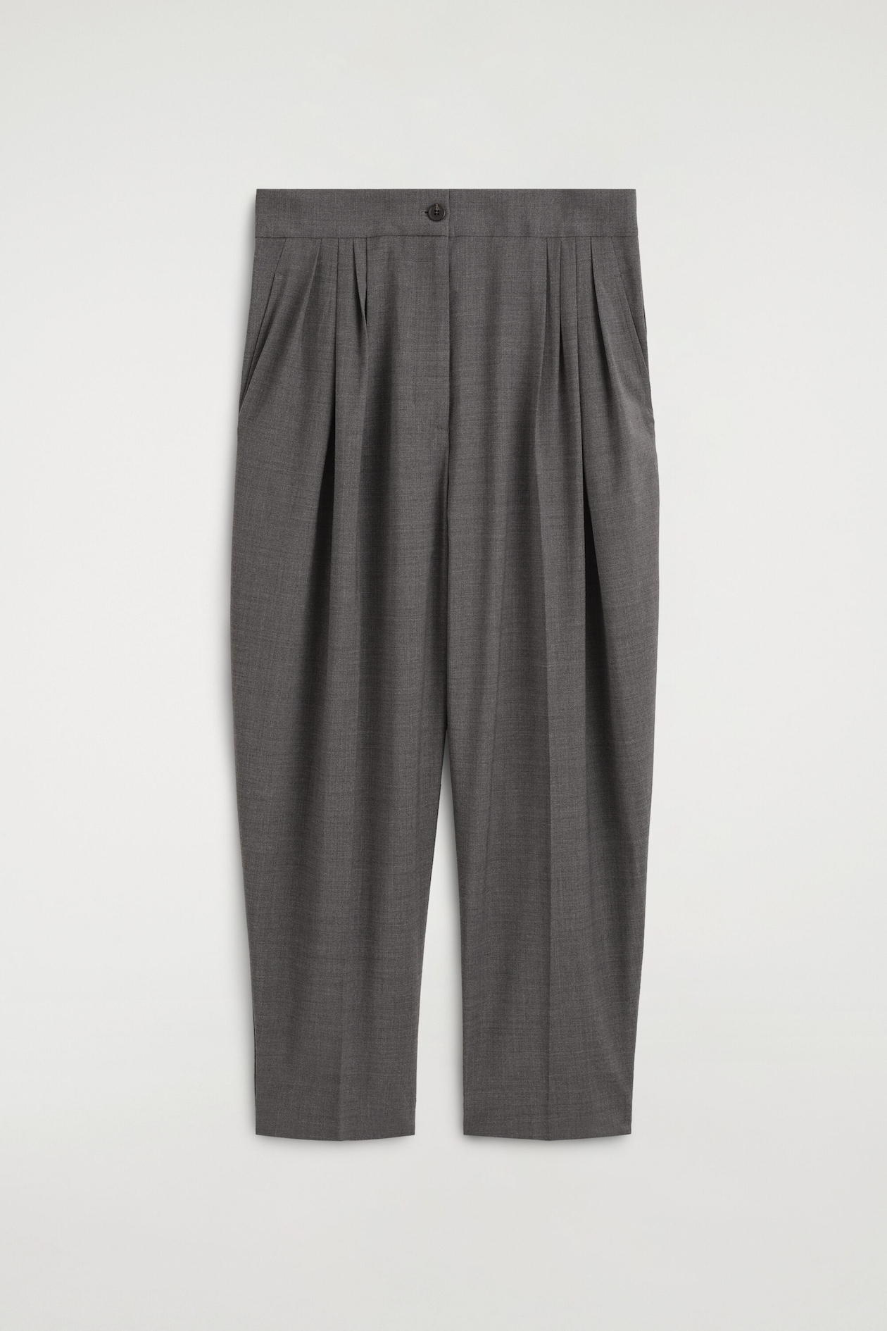 PLEATED WOOL-BLEND TAPERED TROUSERS — GREY MÉLANGE