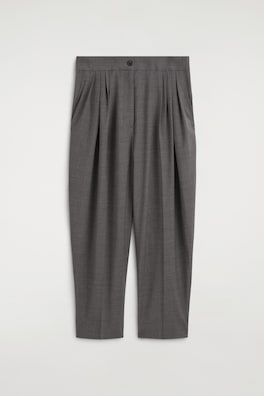 PLEATED WOOL-BLEND TAPERED TROUSERS — GREY MÉLANGE 11