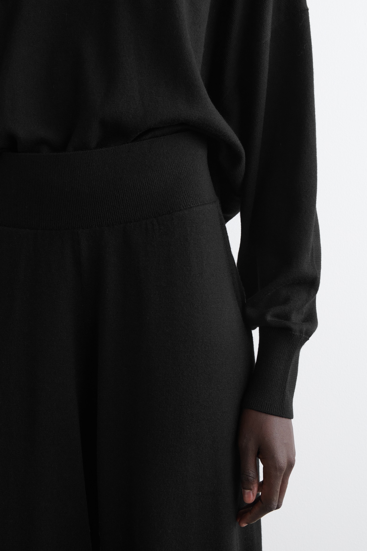 PANTALON BARREL EN LAINE MÉRINOS - NOIR/BRUN CHINÉ - 3