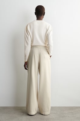 PLEATED WIDE-LEG DENIM PANTS — CREAM 4