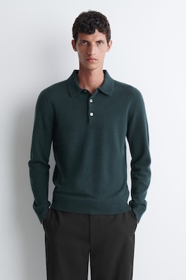 PURE CASHMERE POLO SWEATER — CHARCOAL 1