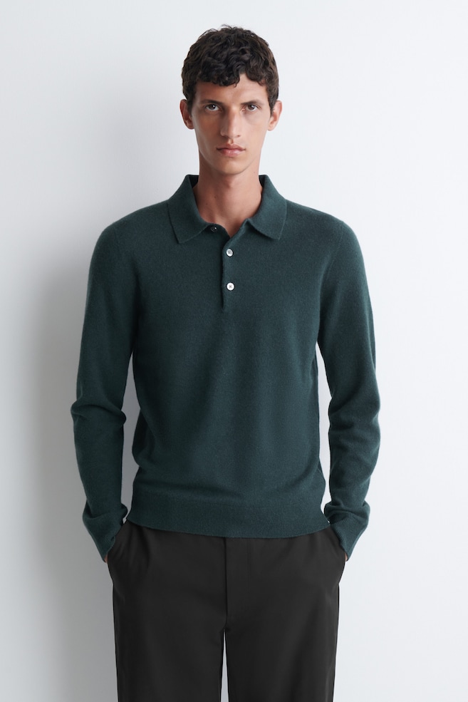 PURE CASHMERE POLO SWEATER — CHARCOAL