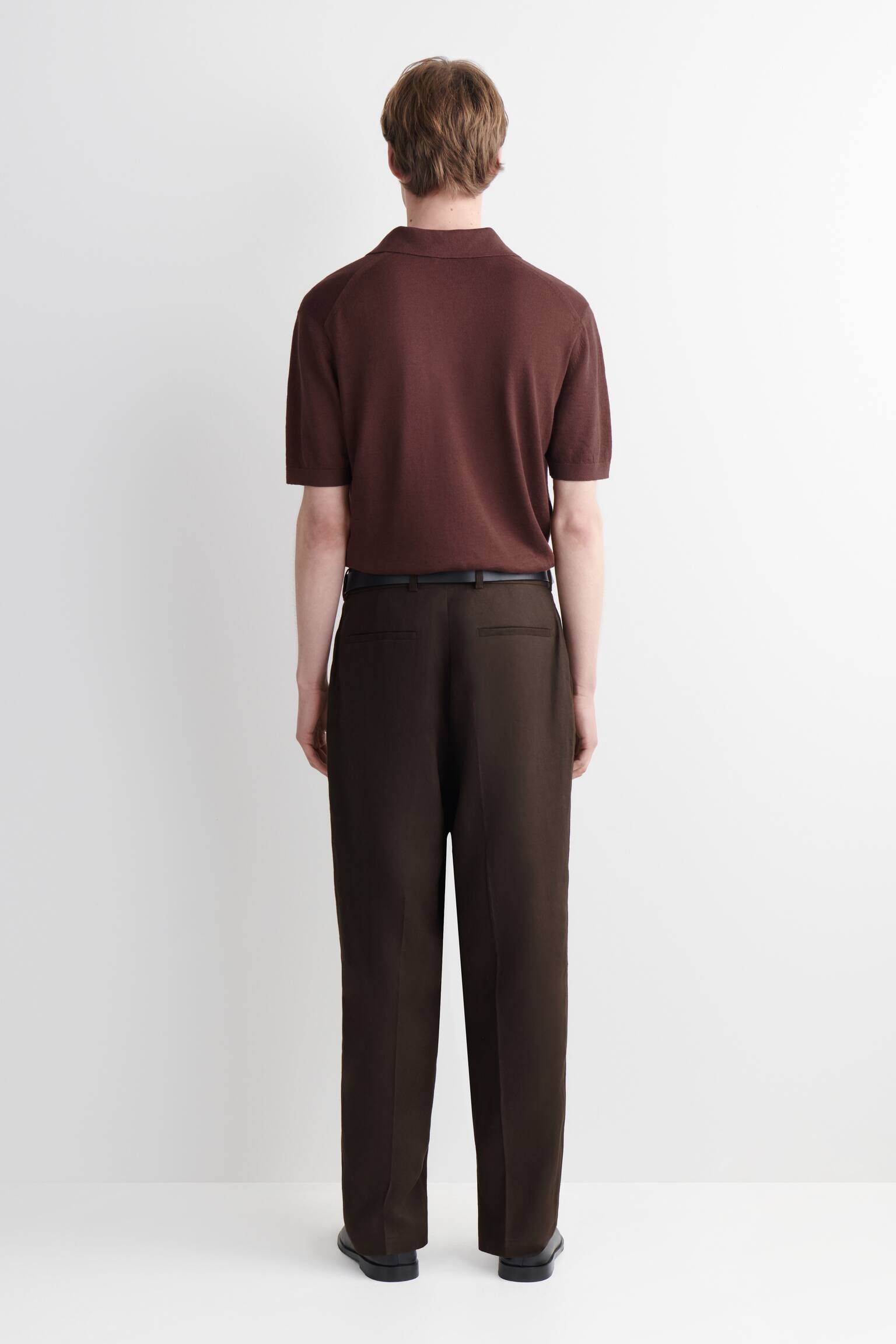 LNIANE SPODNIE ZE ZWĘŻANYMI NOGAWKAMI - CIEMNOBRĄZOWY/GRANATOWY - 5