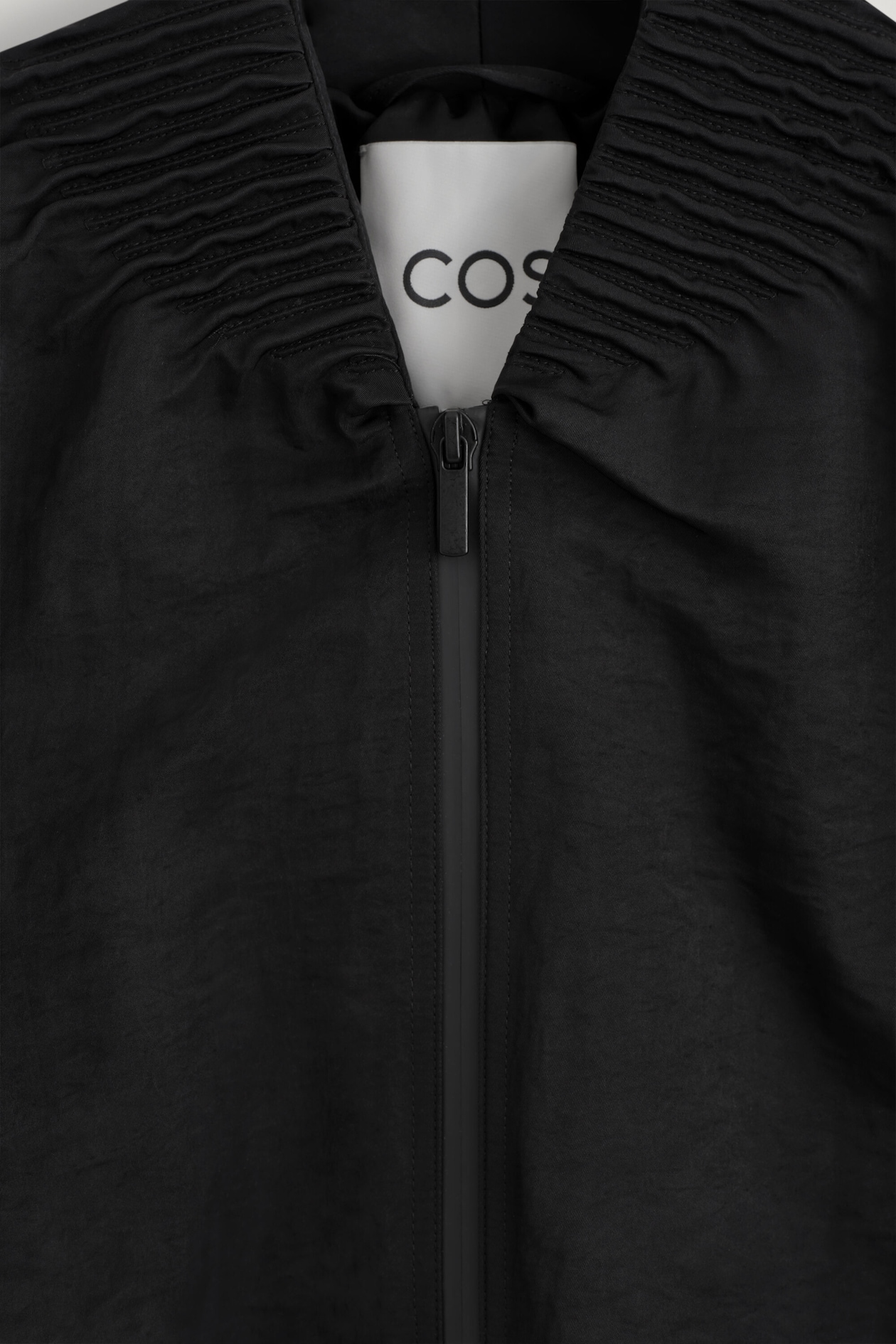 GATHERED NYLON BOMBER JACKET — BLACK