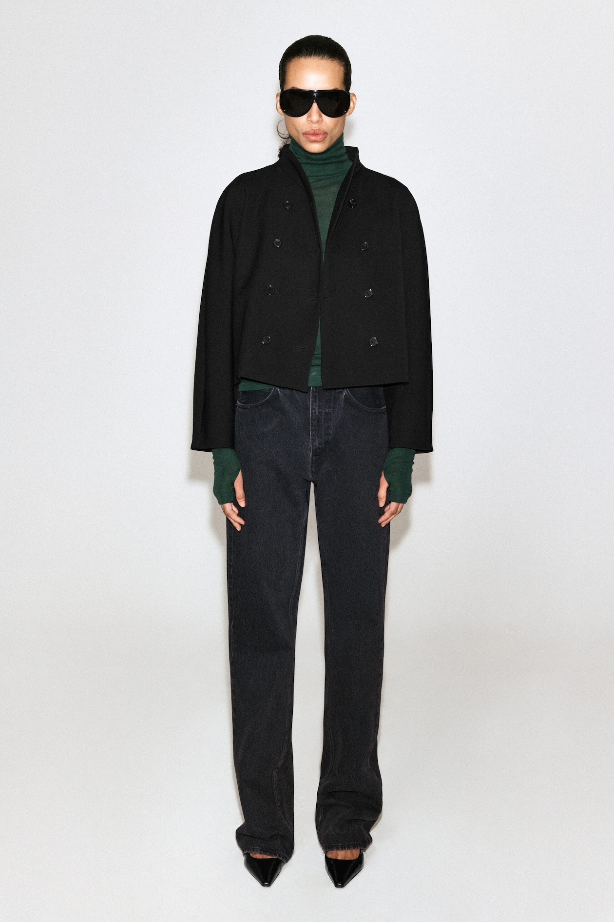 MERINO WOOL TURTLENECK TOP — DARK GREEN