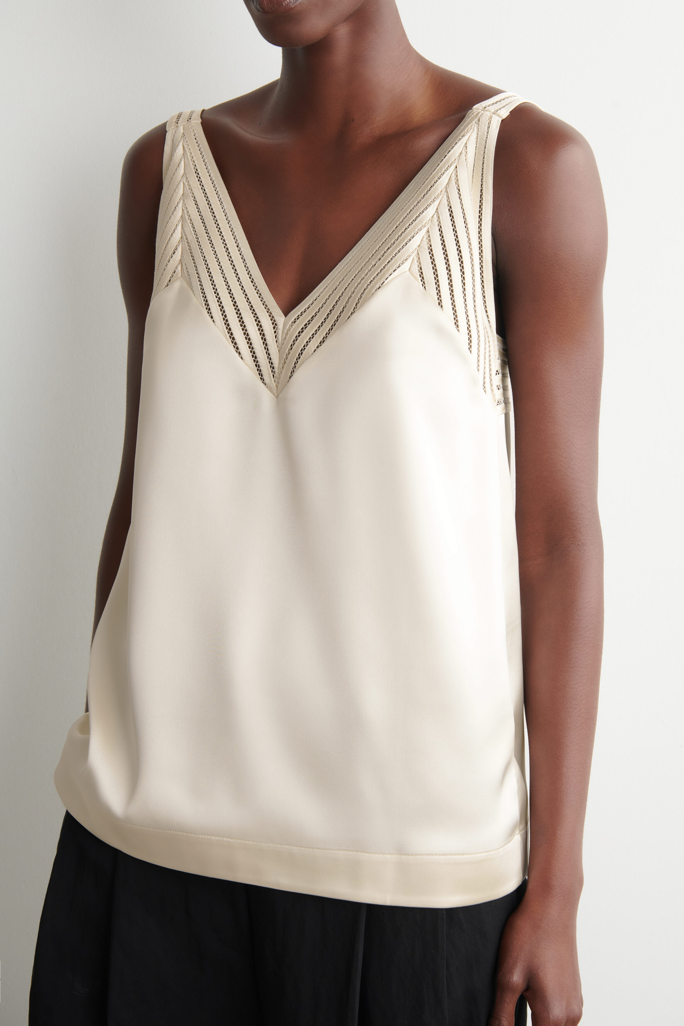 OPEN-STITCH SATIN CAMI TOP - ECRU | COS US