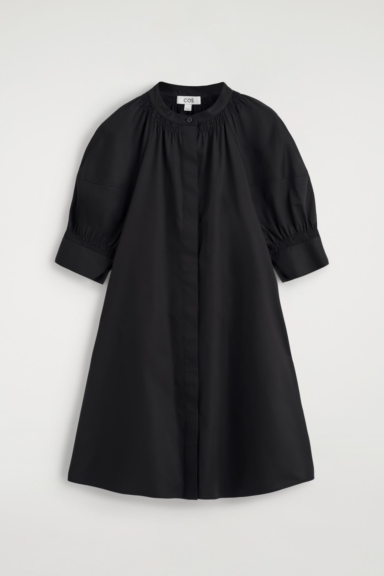 black puff sleeve shirt dress Black Puff Sleeve Button Down Shirt Dress