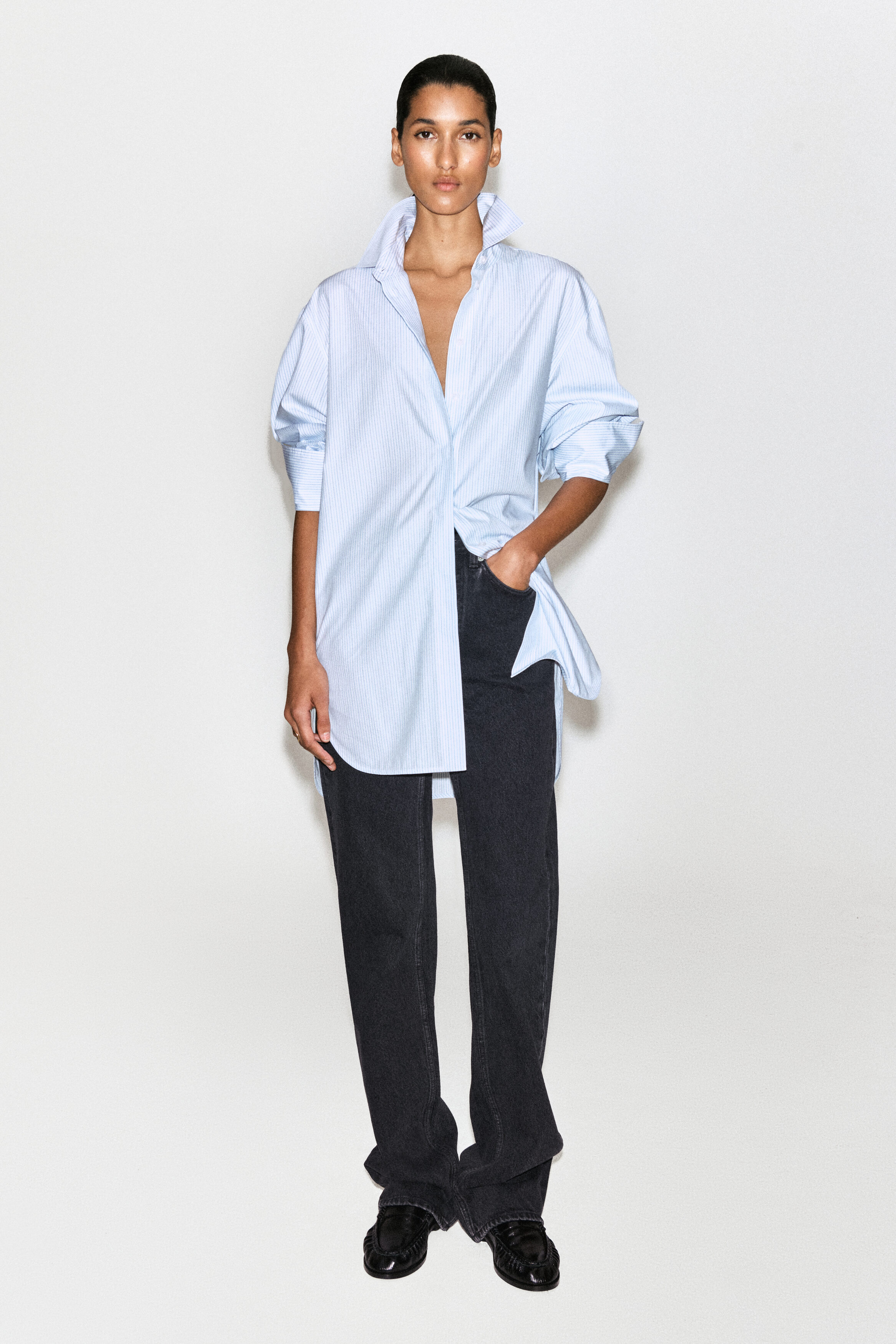 CUTAWAY-COLLAR STRIPED COTTON-BLEND SHIRT - thumbnail 4