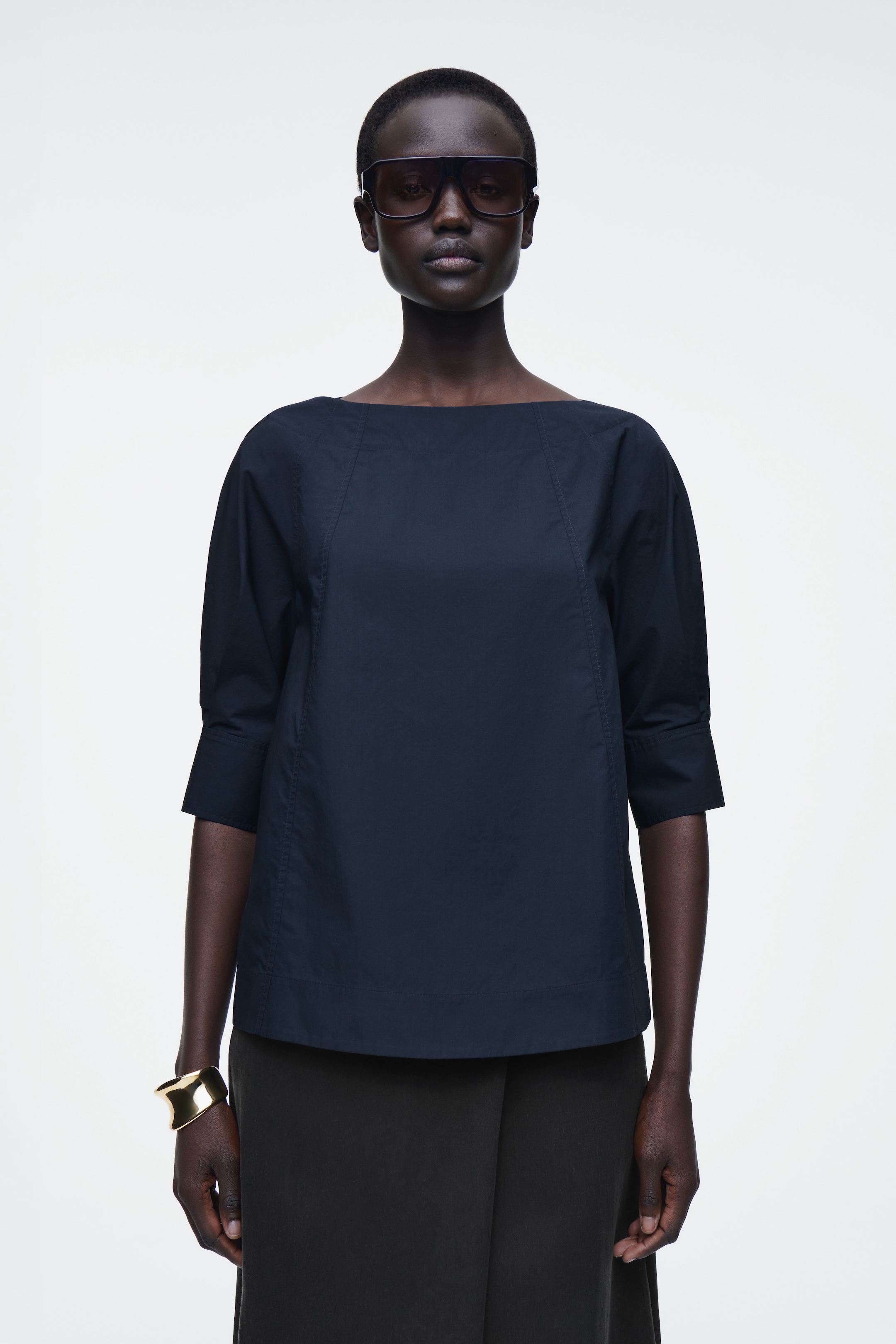 Visualizza immagine più grande: BLUSA VOLUMINOSA IN COTONE CON SCOLLO A BARCA - BLU NAVY - DONNA | H&M IT 1
